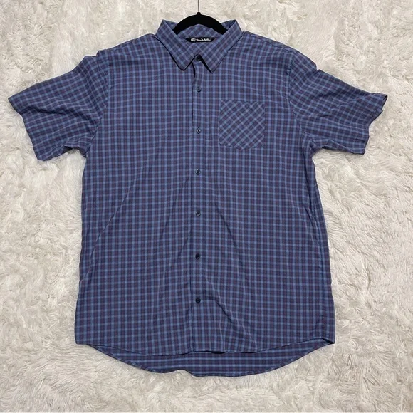 Travis Mathew Quiet-Luxury Micro-Plaid Golf-Core Stretch Shirt Preppy Blue XXL - Picture 4 of 10